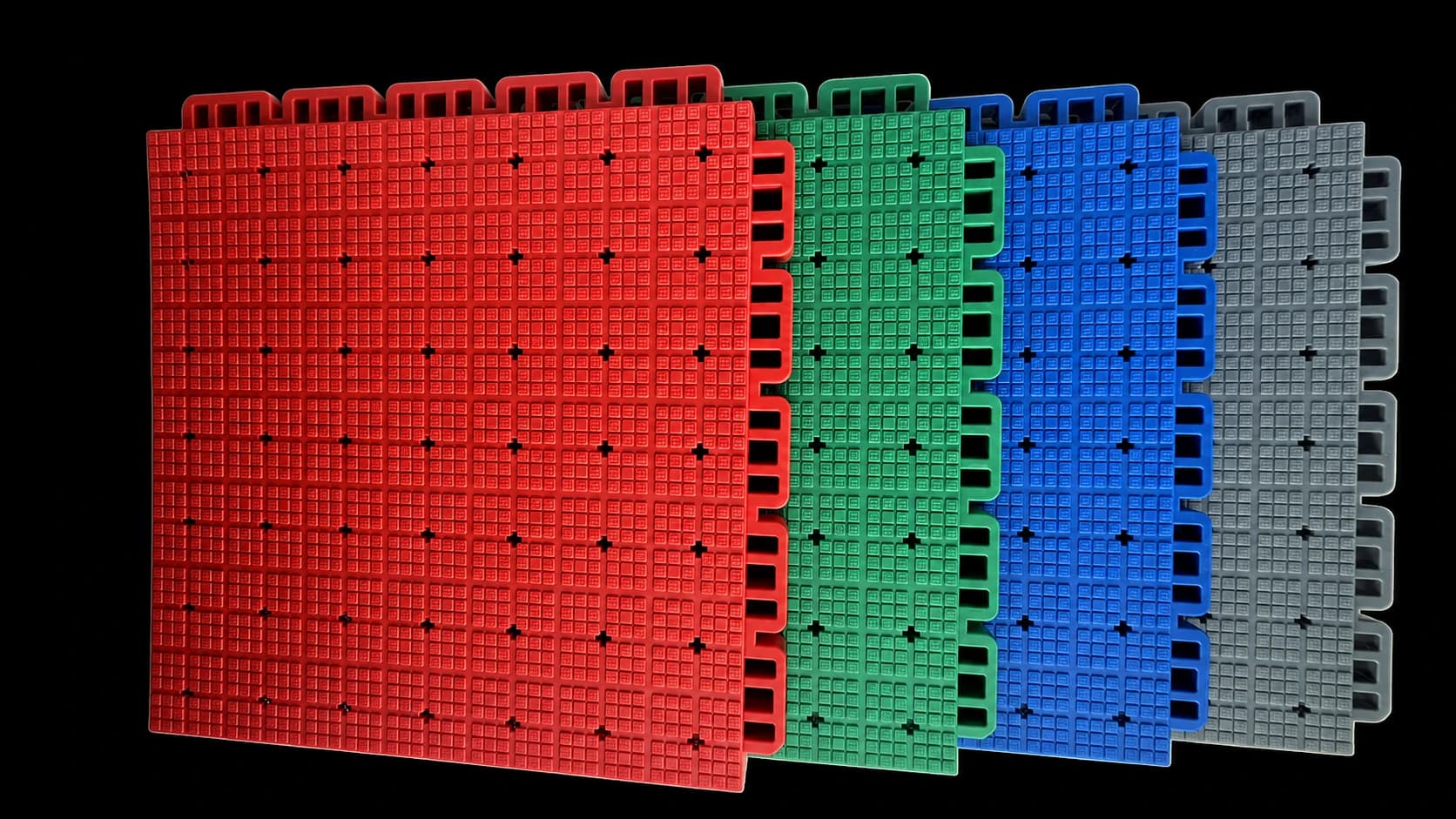 Four colours of high-end modular sport floor tiles